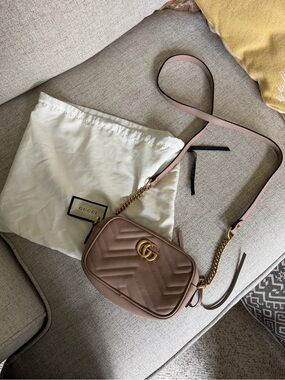 Gucci Blush Pink Leather GG Marmont Camera Bag with Gold Hardware